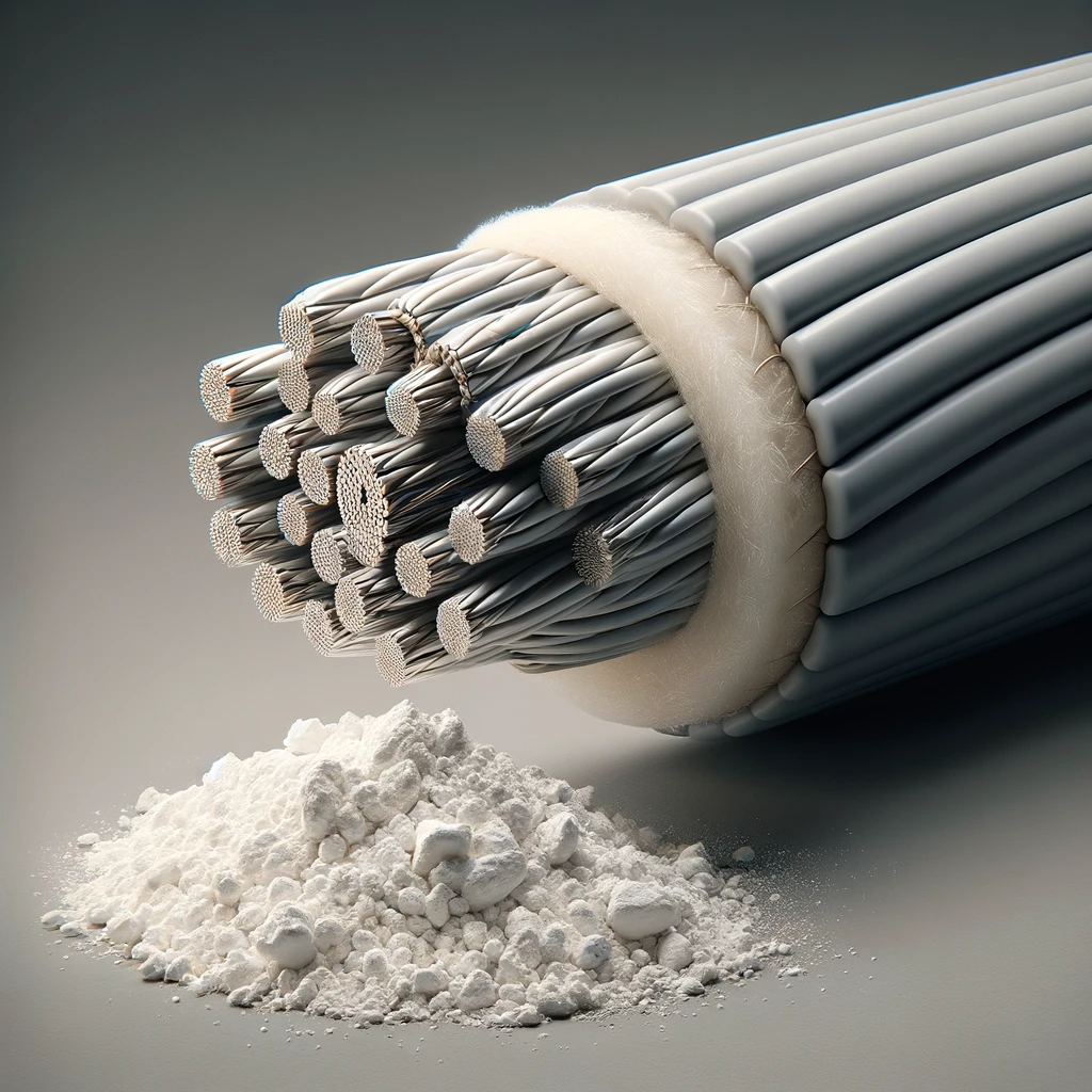 DALL·E 2024-01-30 17.08.21 - A close-up image of a cable sheath with a small bunch of white powder beside it. The cable sheath, an essential part of cable protection, is shown in .png DALL·E 2024-01-30 17.08.21 - A close-up image of a cable sheath with a small bunch of white powder beside it. The cable sheath, an essential part of cable protection, is shown in .png